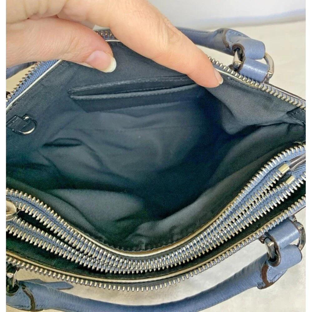 COACH Pebbled Mini Borough Bag Silver Washed Chambray Blue 28163